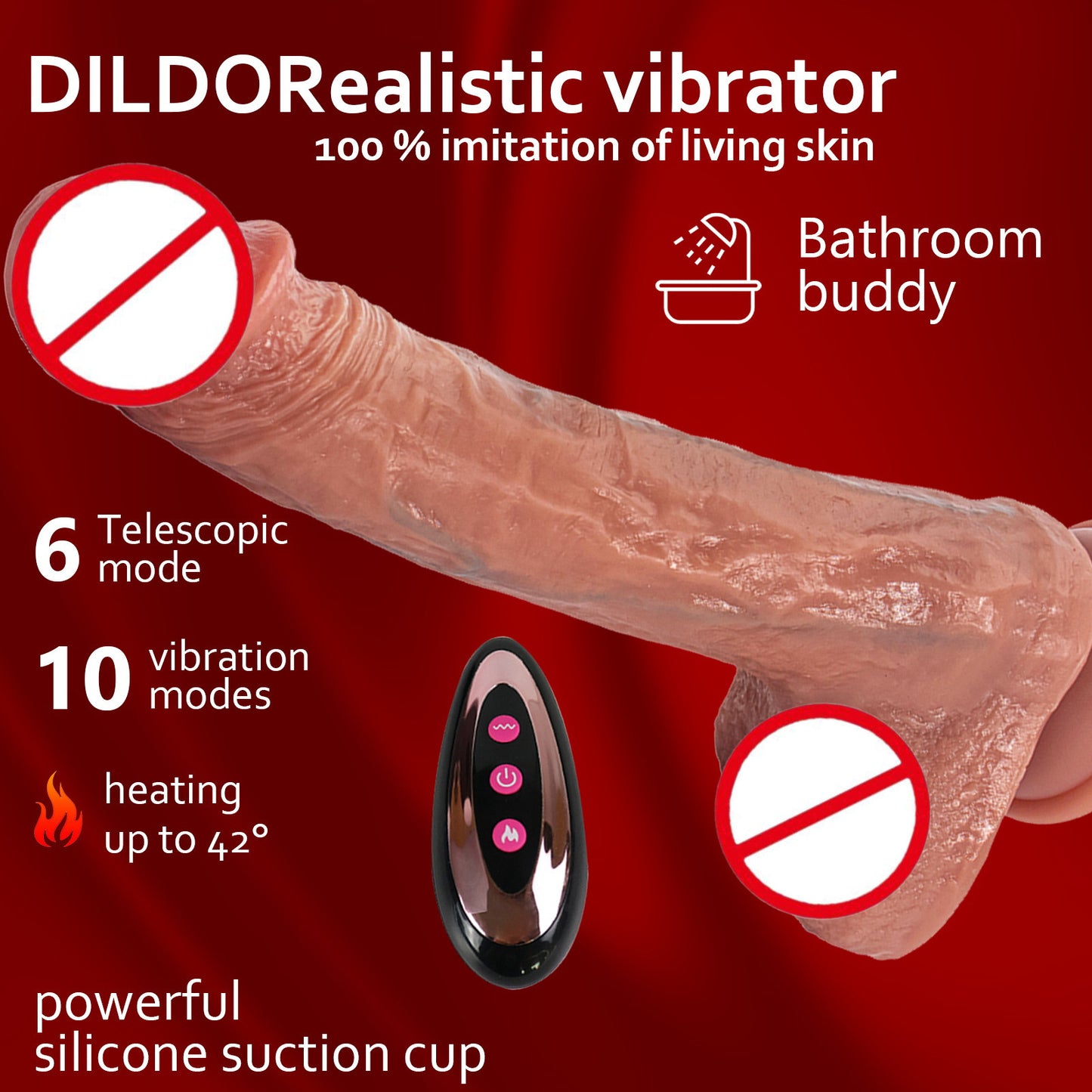 Women's heated simulated penis with blue veins wireless remote control telescopic vibration dildo female sex toy