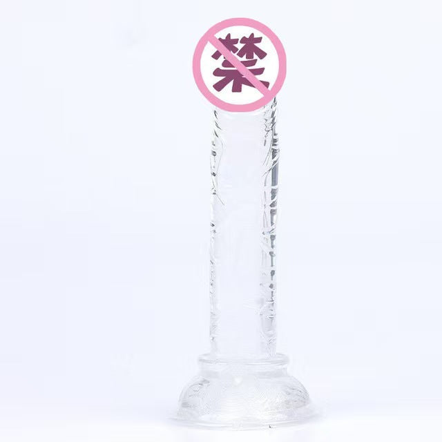 Simulated penis transparent crystal eggless dildo suction cup oversized thick backyard anal plug female masturbation stick