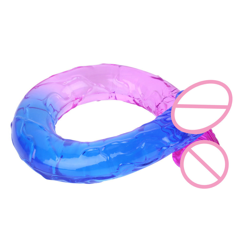 Double-headed penis two-color crystal oversized thick simulation anal plug Lala gay male and female dildo sex products