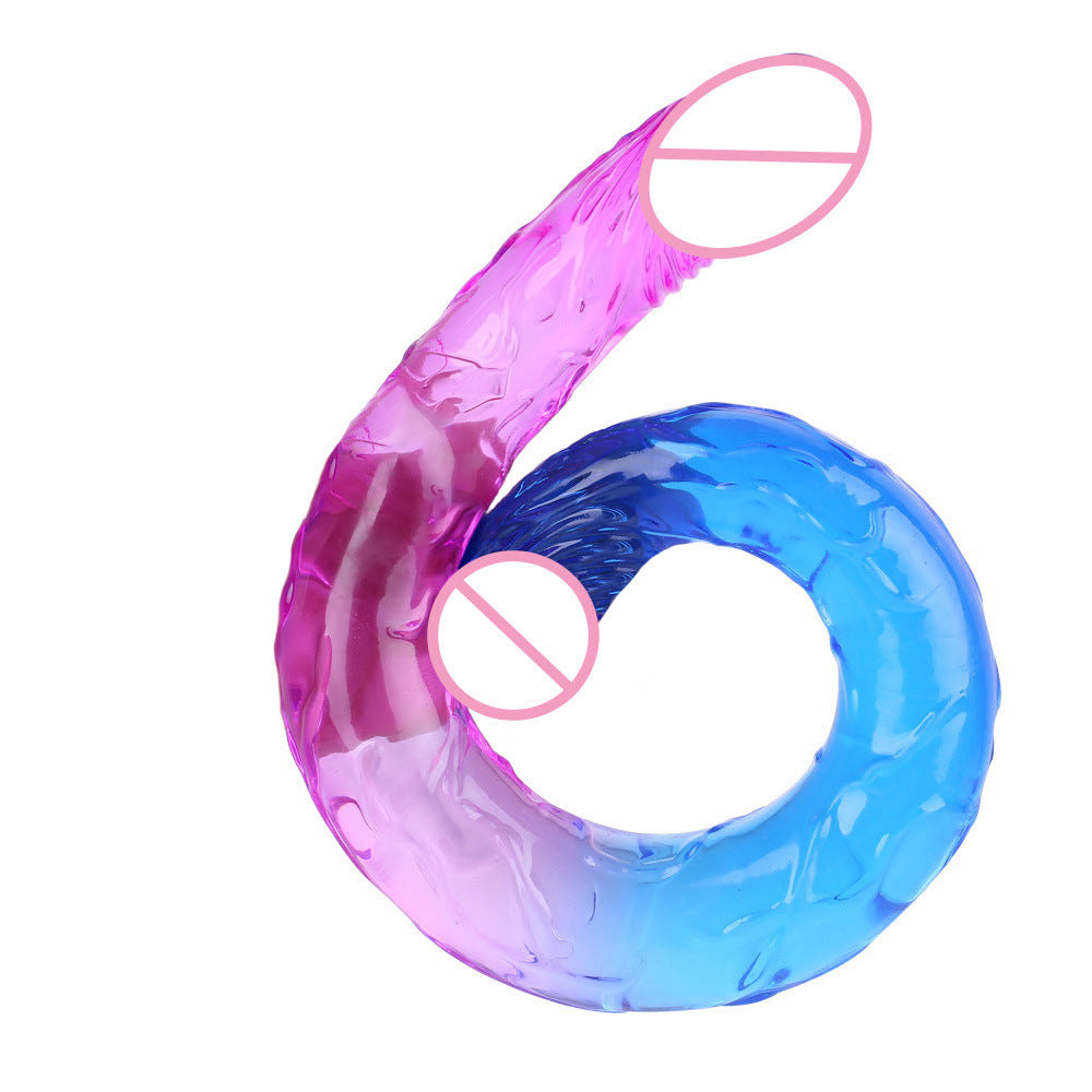 Double-headed penis two-color crystal oversized thick simulation anal plug Lala gay male and female dildo sex products