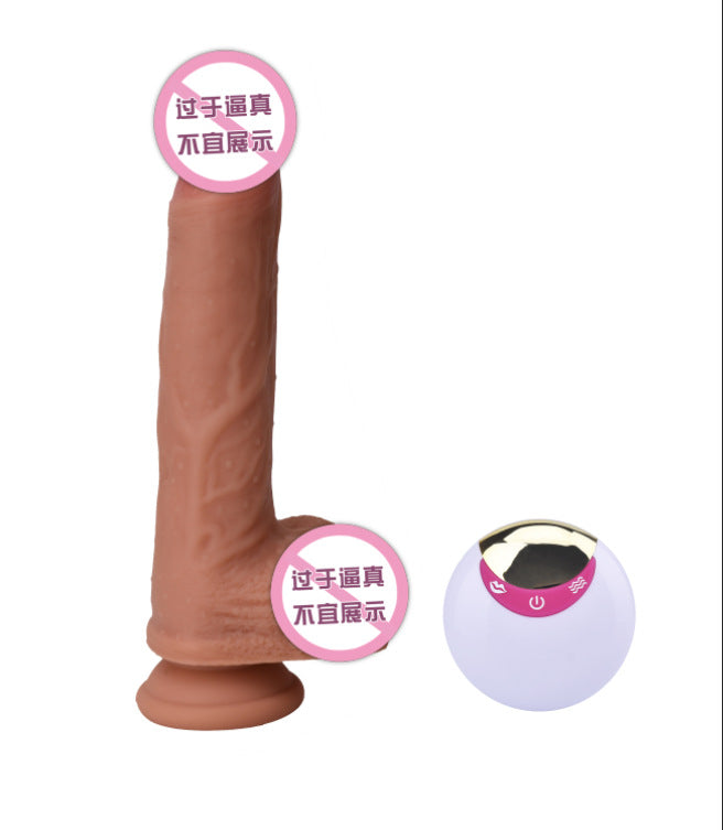 Wireless remote control penis double layer liquid silicone telescopic swing electric simulation penis dildo gun machine wholesale