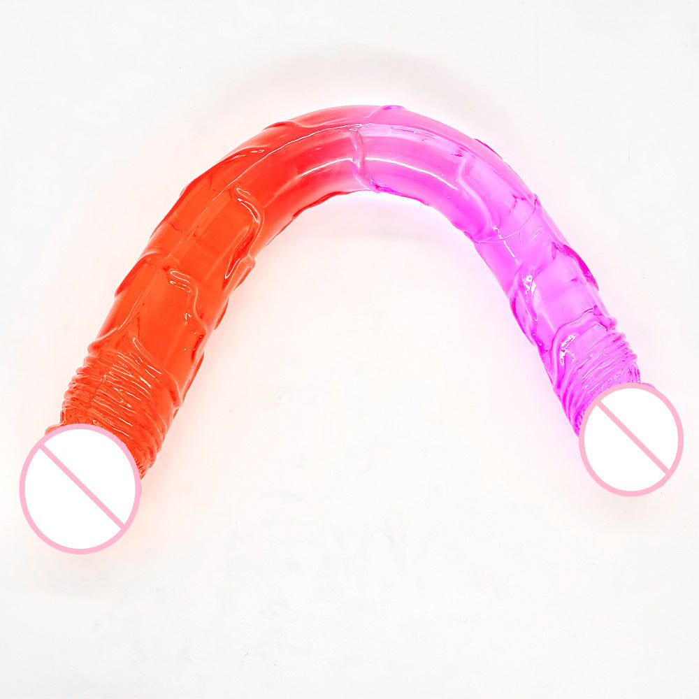 Double-headed penis two-color crystal oversized thick simulation anal plug Lala gay male and female dildo sex products