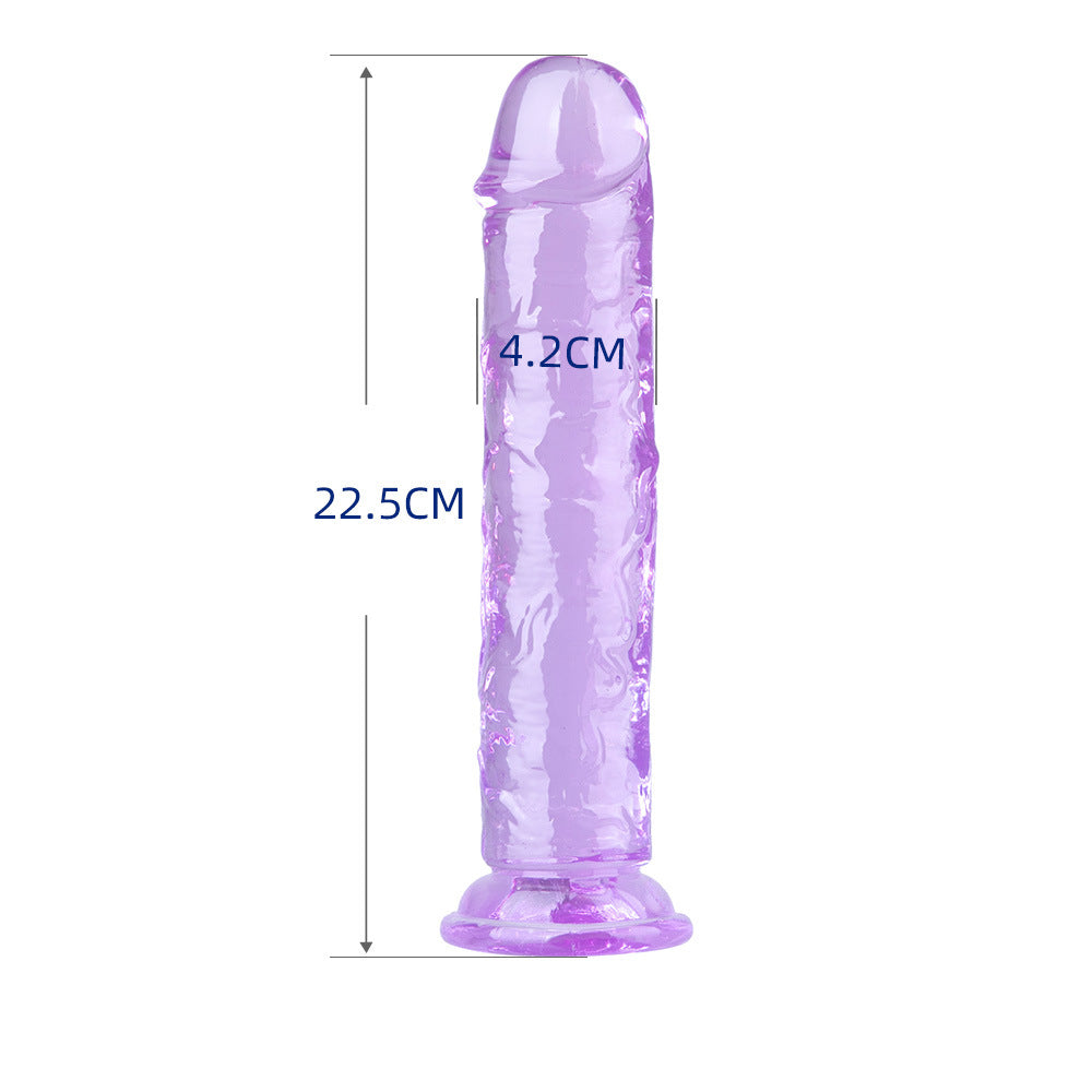 Egg-free transparent color crystal purple imitation penis female dildo TPE suction cup full range size injection molding factory