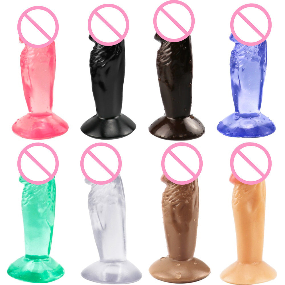 Little brother suction cup mini simulation small penis backyard anal plug super soft masturbator novice multi-colored crystal dildo