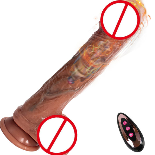 Women's heated simulated penis with blue veins wireless remote control telescopic vibration dildo female sex toy