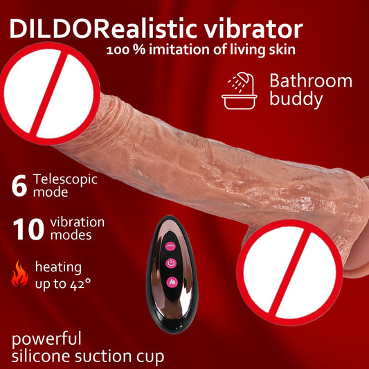 Women's heated simulated penis with blue veins wireless remote control telescopic vibration dildo female sex toy