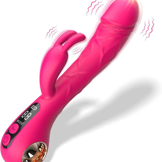 New rabbit simulation fake penis digital display double vibrator couple flirting jumping egg massage stick sex toys