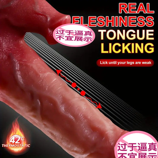 Explosive simulated tongue licking penis electric dildo automatic thrusting soft meat female adult sex products masturbator