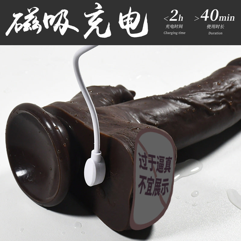 simulation penis tongue licking double shock telescopic dildo female masturbation vibrating stick sex toys one piece
