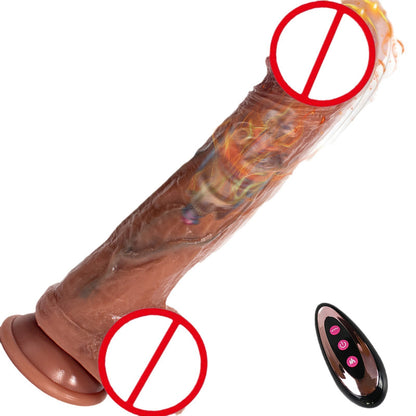 Women's heated simulated penis with blue veins wireless remote control telescopic vibration dildo female sex toy