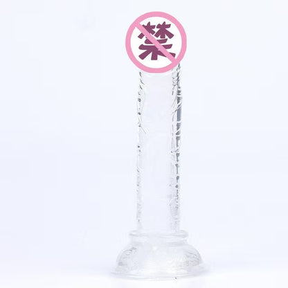 Simulated penis transparent crystal eggless dildo suction cup oversized thick backyard anal plug female masturbation stick