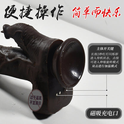 simulation penis tongue licking double shock telescopic dildo female masturbation vibrating stick sex toys one piece