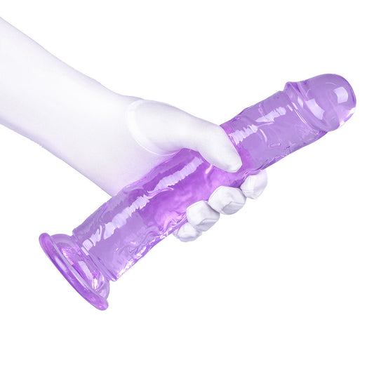 Egg-free transparent color crystal purple imitation penis female dildo TPE suction cup full range size injection molding factory