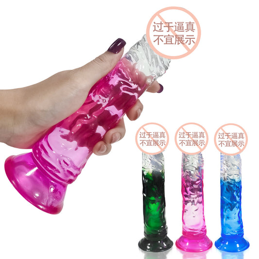 Gradually change color simulation penis female masturbation stick suction cup crystal transparent dildo female adult sex toys