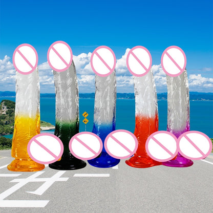 New two-color crystal penis women's realistic anal plug tpe gradual change dildo adult sex products factory