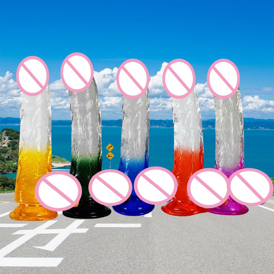 New two-color crystal penis women's realistic anal plug tpe gradual change dildo adult sex products factory