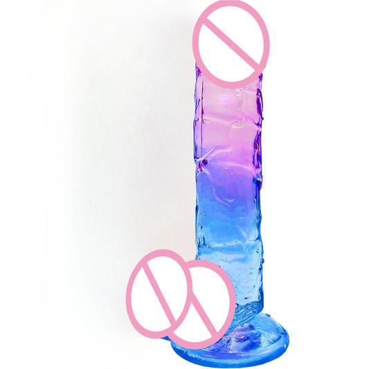 Cross-border hot sale multicolored crystal jelly transparent simulation penis female gradual change dildo masturbation stick adult products