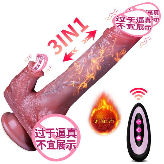 Foreign trade explosion silicone tongue licking dildo automatic telescopic rocking women's soft meat realistic fake penis sex products