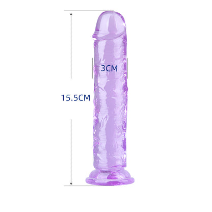 Egg-free transparent color crystal purple imitation penis female dildo TPE suction cup full range size injection molding factory