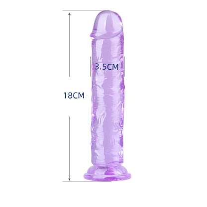 Egg-free transparent color crystal purple imitation penis female dildo TPE suction cup full range size injection molding factory