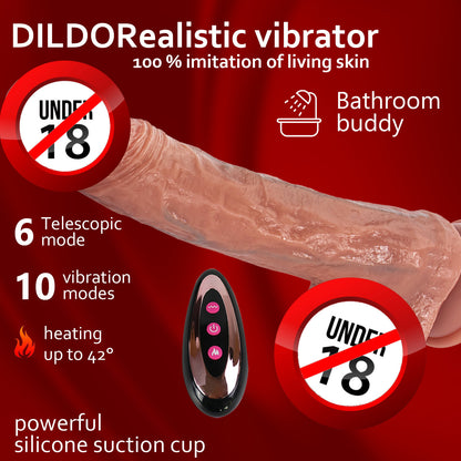 Women's heated simulated penis with blue veins wireless remote control telescopic vibration dildo female sex toy