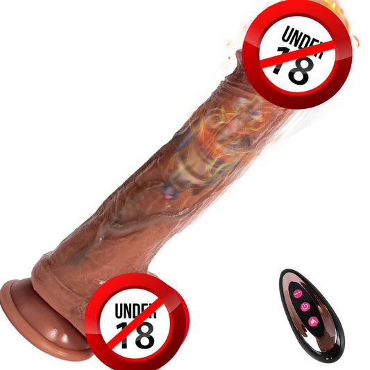 Women's heated simulated penis with blue veins wireless remote control telescopic vibration dildo female sex toy